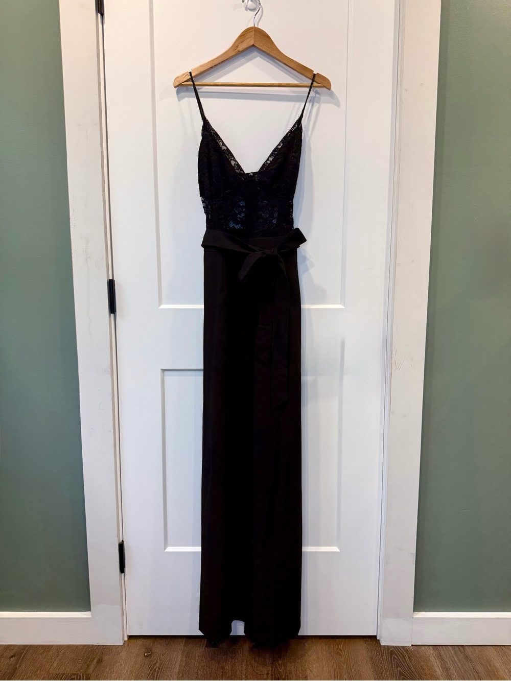 Windsor Black Lace Bodice Jumpsuit with Waist Tie